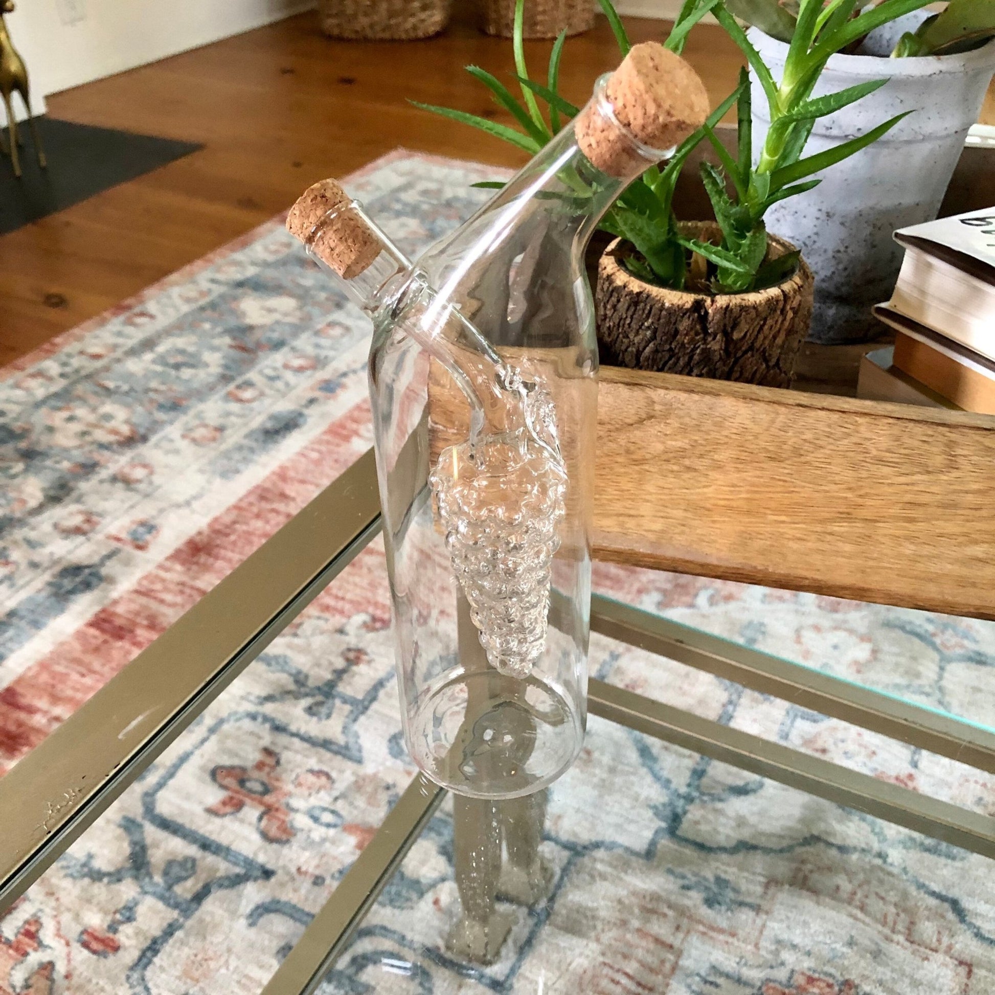 Vtg Thin Glass Wine Decanter with Cold Grape Compartment at Center, Italy, Wine Bottle - Loom Vintage