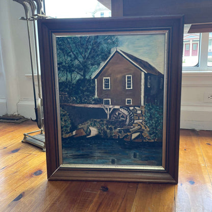 Watermill Landscape Painting – Vincent Farara, 1960, Oil on Canvas in Wood Frame - Loom Vintage