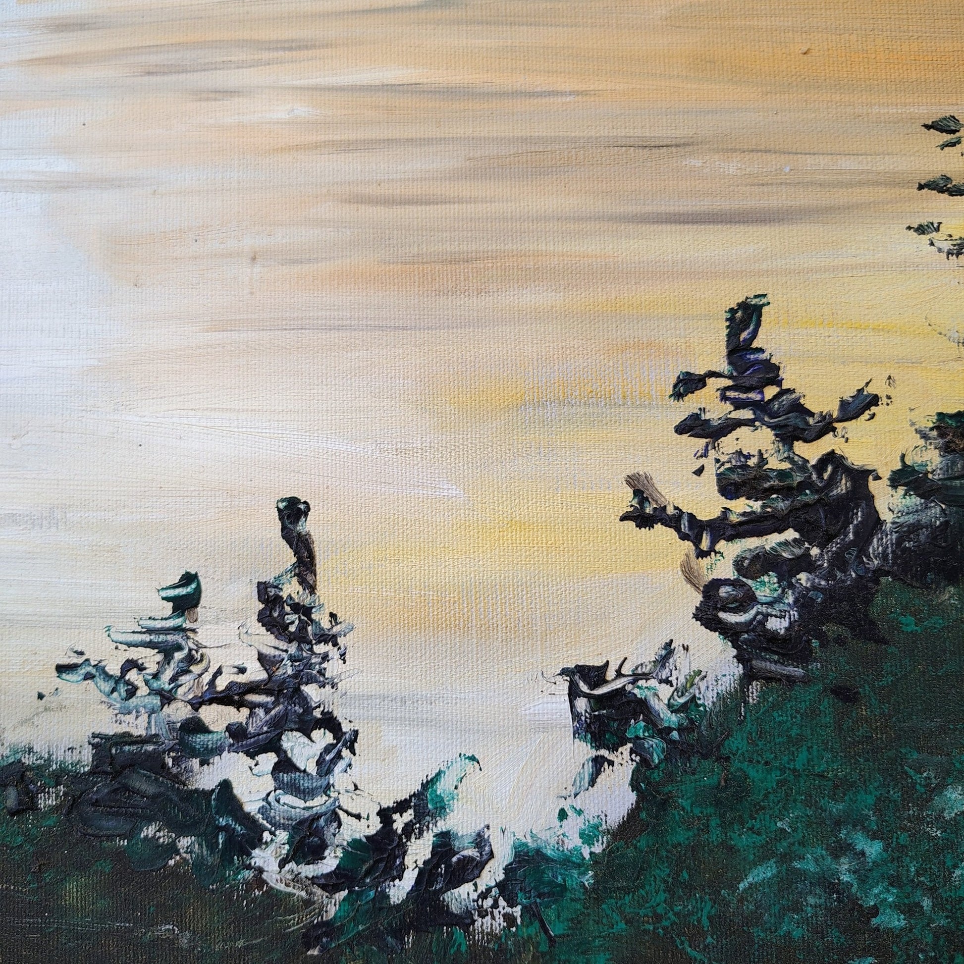 Webb Signed Oil on Canvas Landscape — Sunset Waterscape, 1980, Framed 32" × 26" - Loom Vintage