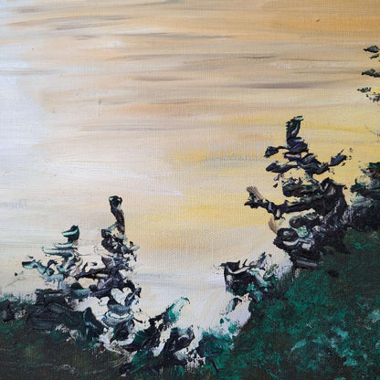 Webb Signed Oil on Canvas Landscape — Sunset Waterscape, 1980, Framed 32" × 26" - Loom Vintage