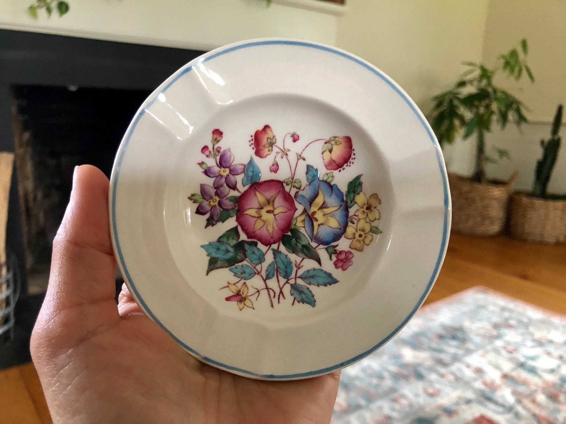 Wedgwood Morning Glory Trinket Dish — Hand - Painted, Barlaston, Made in England, 4.25" diameter - Loom Vintage
