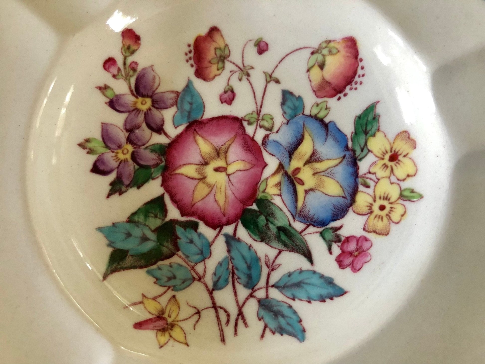 Wedgwood Morning Glory Trinket Dish — Hand - Painted, Barlaston, Made in England, 4.25" diameter - Loom Vintage