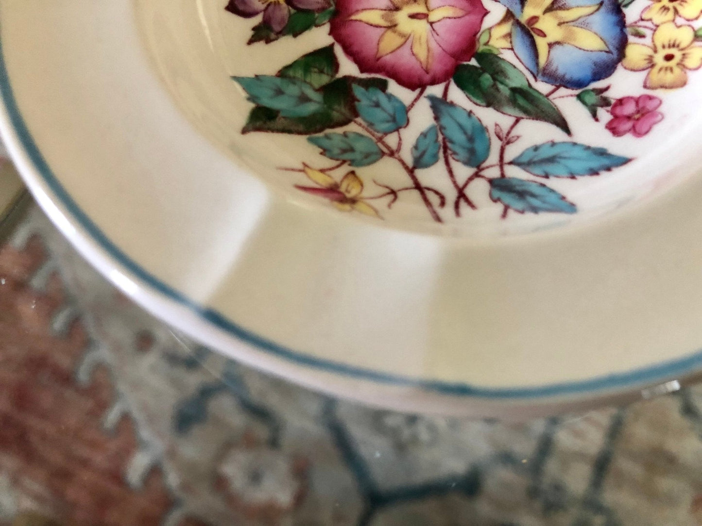 Wedgwood Morning Glory Trinket Dish — Hand - Painted, Barlaston, Made in England, 4.25" diameter - Loom Vintage