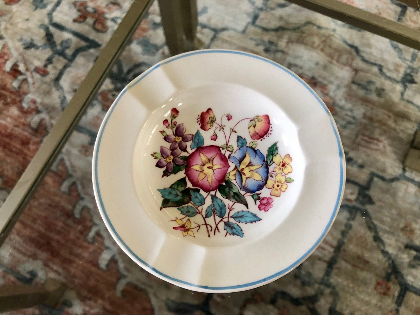 Wedgwood Morning Glory Trinket Dish — Hand - Painted, Barlaston, Made in England, 4.25" diameter - Loom Vintage