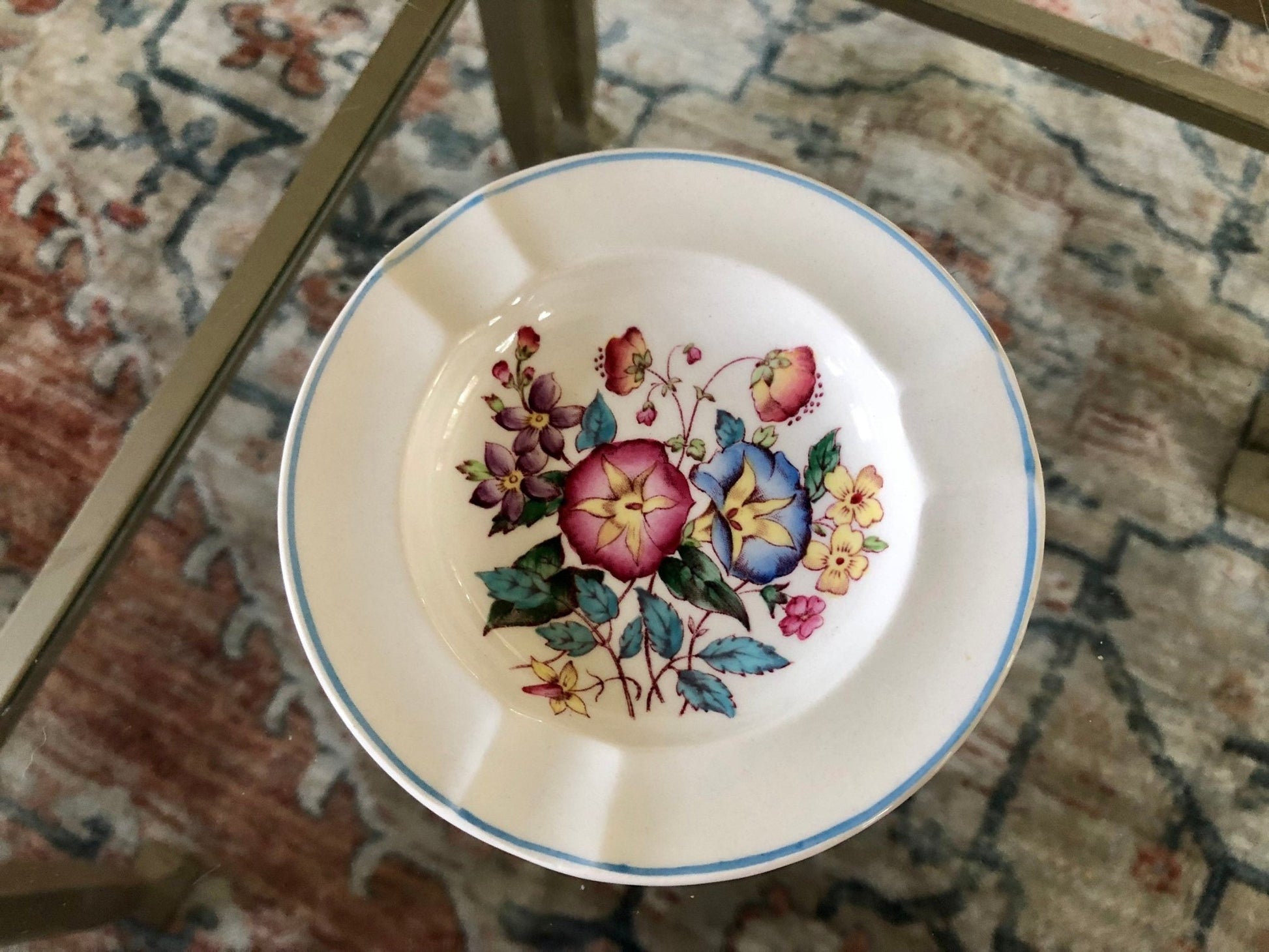 Wedgwood Morning Glory Trinket Dish — Hand - Painted, Barlaston, Made in England, 4.25" diameter - Loom Vintage