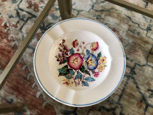 Wedgwood Morning Glory Trinket Dish — Hand - Painted, Barlaston, Made in England, 4.25" diameter - Loom Vintage
