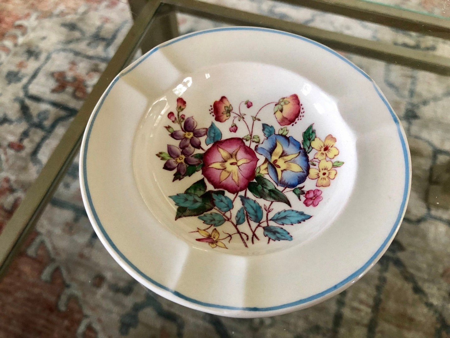 Wedgwood Morning Glory Trinket Dish — Hand - Painted, Barlaston, Made in England, 4.25" diameter - Loom Vintage