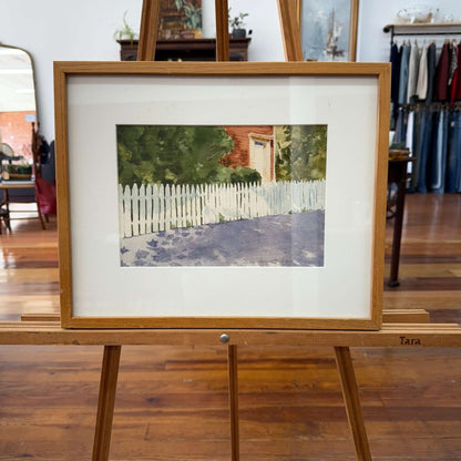 White Picket Fence Watercolor by Harriet Lovitt Damm (Framed, 16" x 13") - Loom Vintage