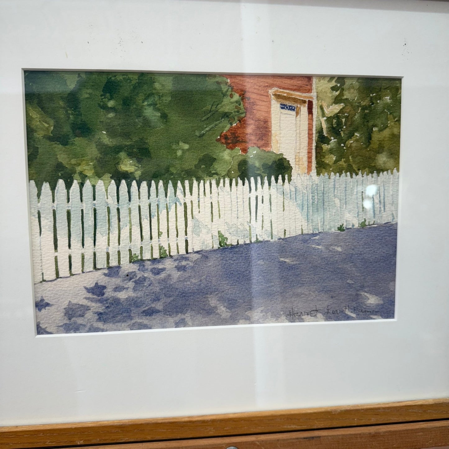 White Picket Fence Watercolor by Harriet Lovitt Damm (Framed, 16" x 13") - Loom Vintage