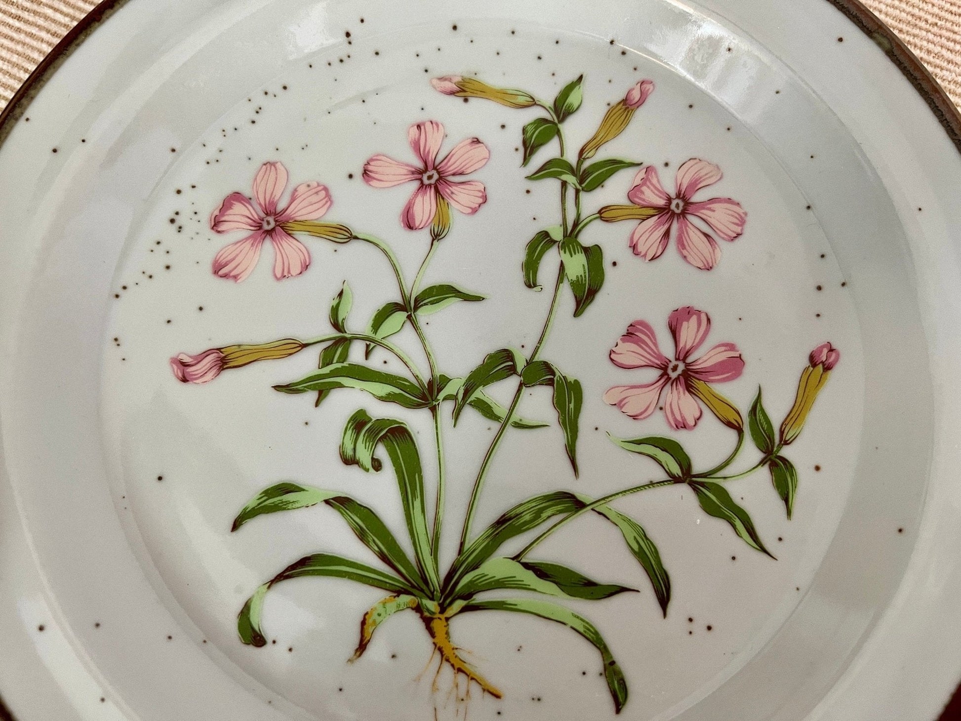 Wild Pink No. 201 Japanese Salad Plates, Set of 4 — Floral, Pink, Green & Yellow, 8" - Loom Vintage