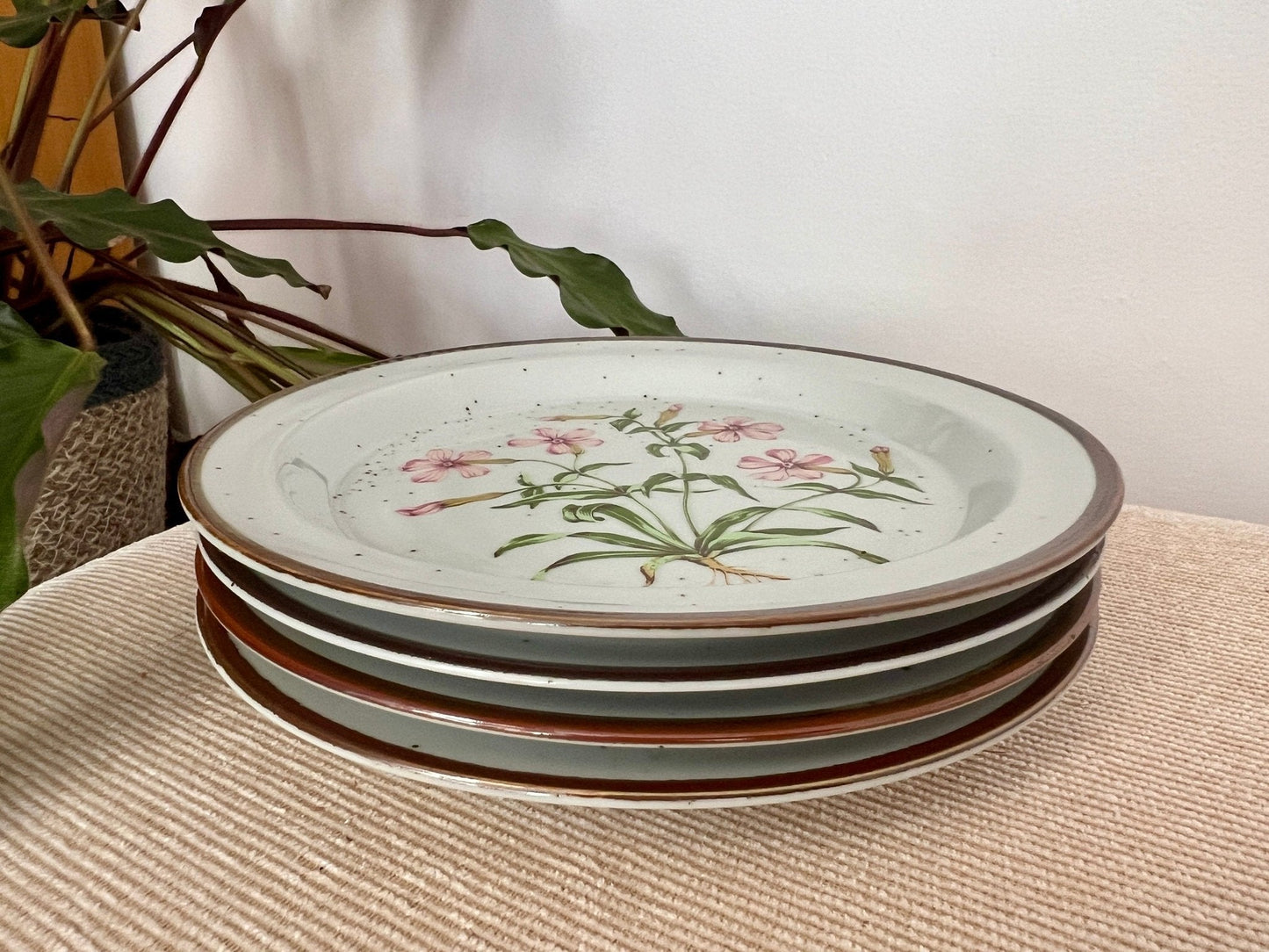 Wild Pink No. 201 Japanese Salad Plates, Set of 4 — Floral, Pink, Green & Yellow, 8" - Loom Vintage