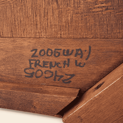Handwritten maker's mark under the coffee table, 2005 French walnut