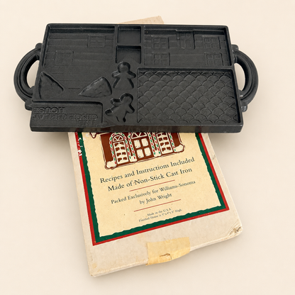 Williams-Sonoma gingerbread house cast iron mold shown with its original box