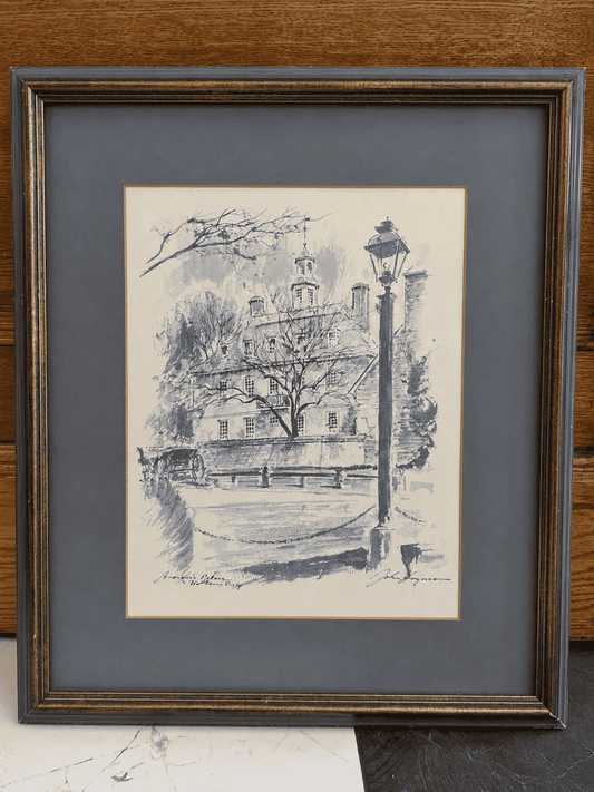 John Haymson "Governor's Palace, Williamsburg" — Signed Hand-Colored Print, Slate Mat & Gilt Frame
