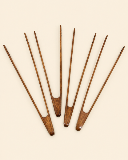 Vintage Hand-Carved Wood Serving Tongs, Set of 4