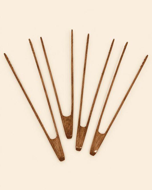 Vintage Hand-Carved Wood Serving Tongs, Set of 4