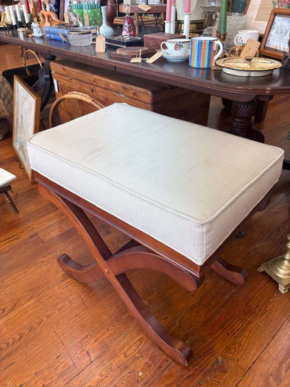 X - Base Wooden Ottoman Bench with Cream Upholstered Cushion - Loom Vintage