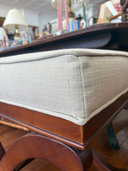 X - Base Wooden Ottoman Bench with Cream Upholstered Cushion - Loom Vintage