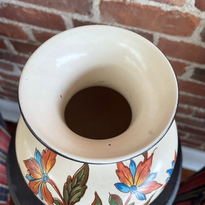 Zuid Holland Plateel Handwork Vase — Hand-Painted Floral, Signed & Numbered, Gouda, 10"H - Loom Vintage