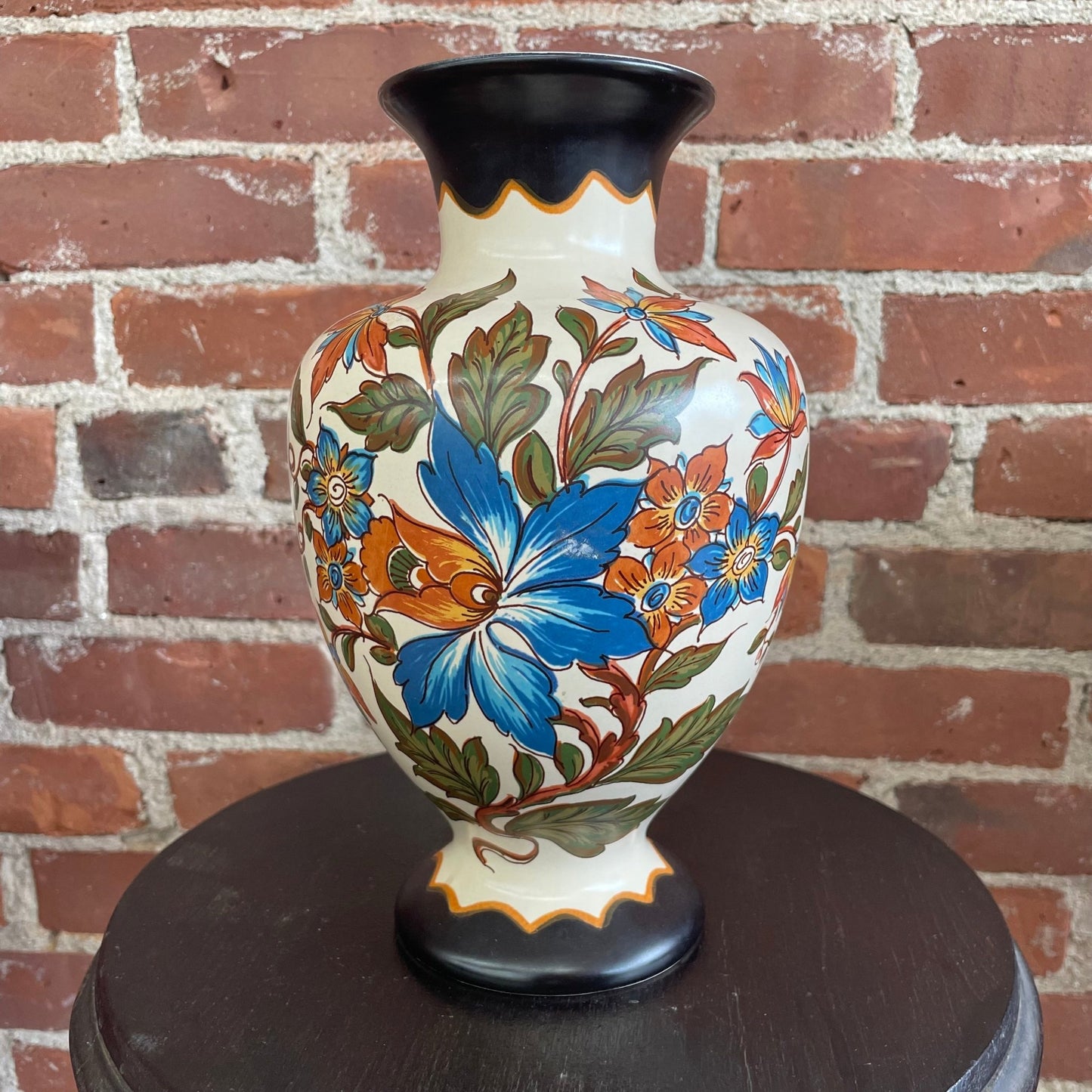 Zuid Holland Plateel Handwork Vase — Hand-Painted Floral, Signed & Numbered, Gouda, 10"H - Loom Vintage