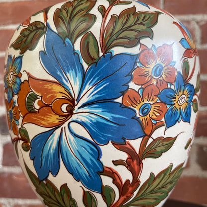Zuid Holland Plateel Handwork Vase — Hand-Painted Floral, Signed & Numbered, Gouda, 10"H - Loom Vintage