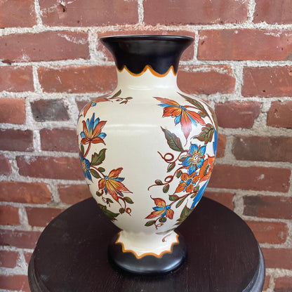Zuid Holland Plateel Handwork Vase — Hand-Painted Floral, Signed & Numbered, Gouda, 10"H - Loom Vintage