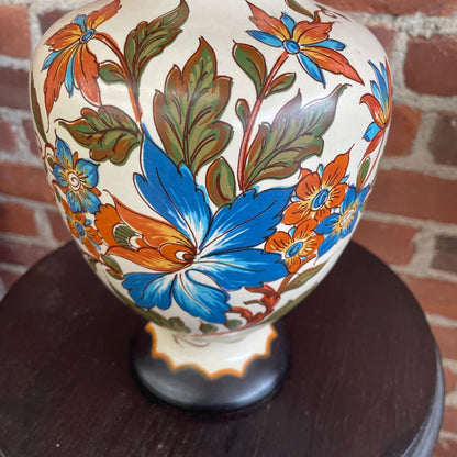 Zuid Holland Plateel Handwork Vase — Hand-Painted Floral, Signed & Numbered, Gouda, 10"H - Loom Vintage